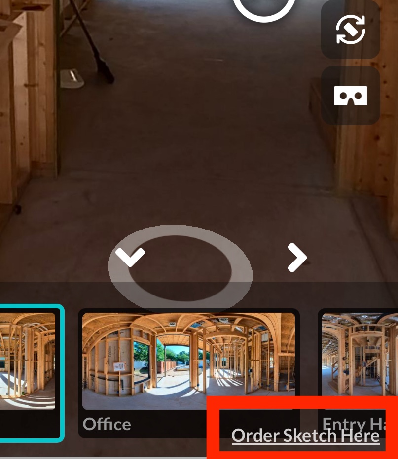 360° tour interface showing the Order Sketch Here button highlighted in red